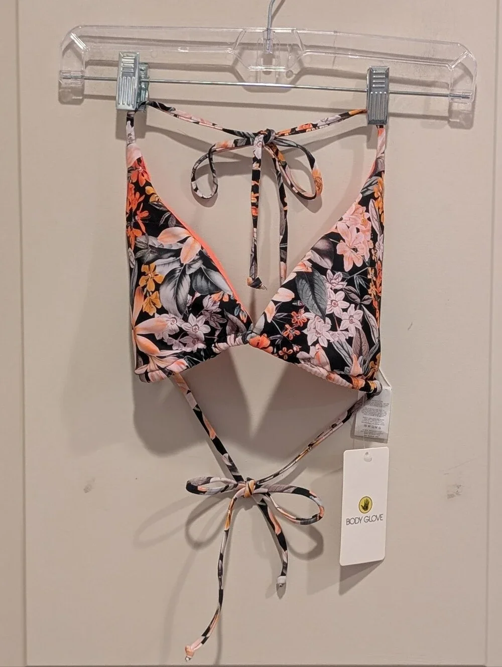 Body Glove Black & Peach Floral Tie-Back Bikini Top Size Large